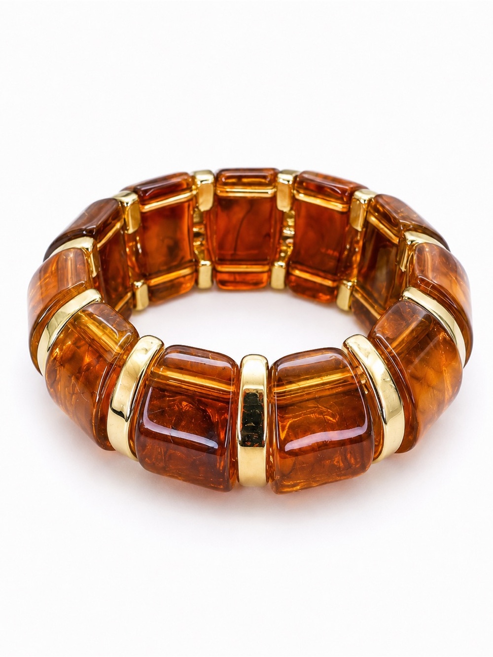 Vintage‎ Inspired Amber Lucite Stretch Bracelet – Chunky Gold Tone
